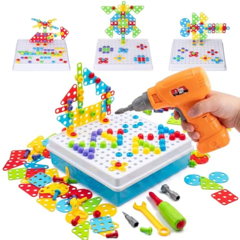 STEM Drill & Build Kit for Kids Ages 3-8, Electric Toy Drill with 193+ Pieces