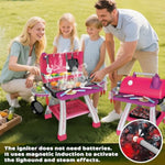 Pink Kitchen Toy Set, Kids Grill Playset With Smoke, Sound & Light, Little Chef Play,Cooking Interactive Toys Christmas Birthday Gift For Boys Girls