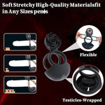 Rose Cock Ring Stimulator With Testicles Massager & Clitoral Stimulator, Pleasure Penis Ring Vibrator, Dual Motors 10 Vibration Modes For Male Or Couples, Waterproof Adult Sex Toys
