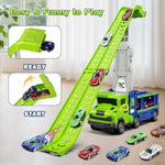 Kids Toys For 3 4 5 6 7 8 Years Old Boys, 3 In 1 Carrier Truck Transport Car Toys, Foldable 2 Track Truck Playset With 25-In Race Track, 6 Metal Toy Cars, Birthday Toy Gift For Toddler Boys Girls