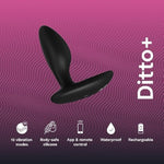 Ditto+ Black Remote Control Vibrating Butt Plug & Pivot Vibrating Cock Ring - App Controlled Couples Sex Toys Bundle