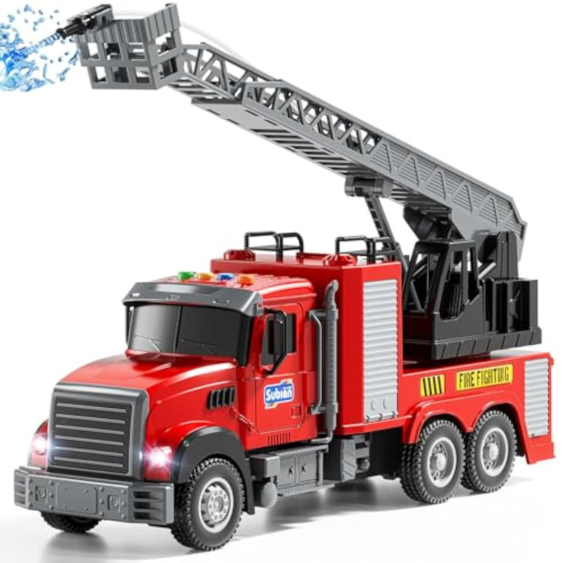 Kids Fire Truck Toy Friction Powered Fire Rescue Truck Vehicle Toy With Lights And Sirens Sounds, Water Pump, Ladder, Gifts For 3 4 5 6 7 8 Years Old Boys Girls
