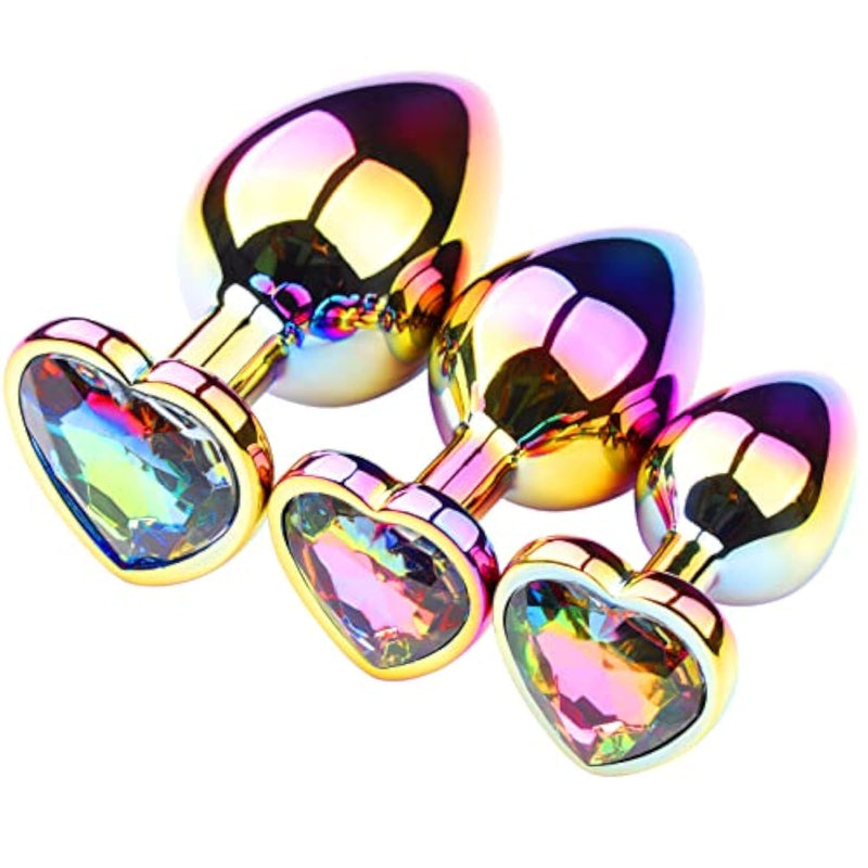 Rainbow Crystal Metal Anal Butt Plug for Women - A Sensual Sex Gift with Heart-Shaped Design