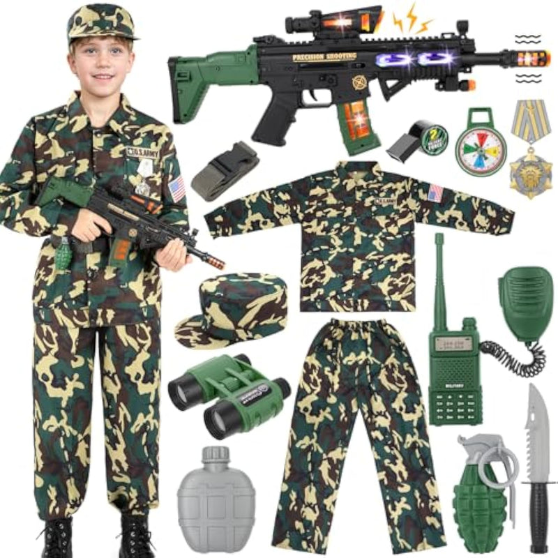 Kids Army Costume For Boys Military Soldier Costume With Army Toys,Dress Up Boy Costume Halloween Costumes For Kids Boys 5-7…
