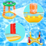 Pool Games Set-8 Inflatable Rings,Inflatable Basketball Hoop,Cactus Toss Game,Cross Toss Game And 2 Inflatable Small Basketballs-Perfect Water Toys For Kids,Teens And Adults