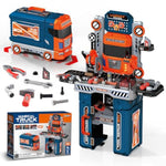 65 Pcs Kids Tool Set, 2-In-1 Kids Tool Box & Bench, Toddler Tool Set With Electric Drill And Power Miter Saw, Workbench For Boys Age 3 4 5 6 7 8 Year Old
