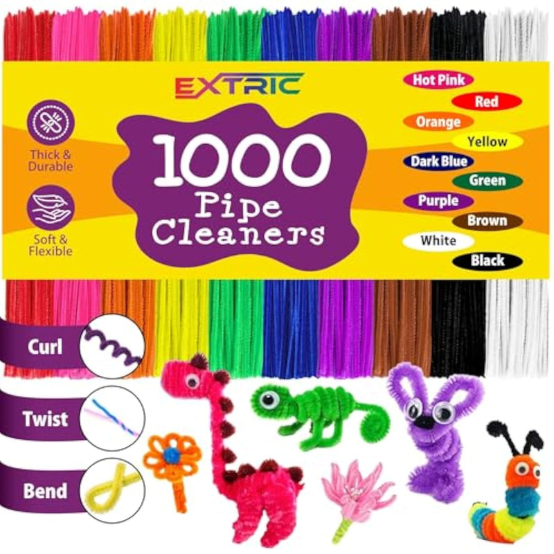1000 Pcs Multicolor Pipe Cleaners, 10 Colors, 6mm x 12 Inch Chenille Stems