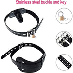 Leather Bondage Gimp Mask Hood, Full Face Blindfold Mask Hood Lockable & Dildo Penis Mouth Gag Breathable Restraint Head Hood, For Unisex Adults Couples, Bdsm/Lgbt Fetish Hood Black