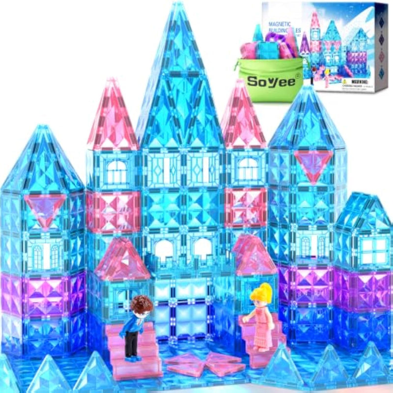 102-Piece Magnetic Princess Castle Building Tiles with 2 Stairs & 2 Dolls