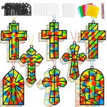 32 Set Christian Cross Suncatcher Craft Kit, DIY VBS Stained Glass Window Art