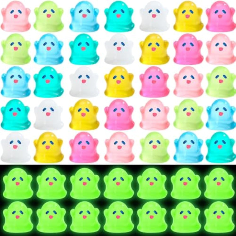 50 Pcs Glow-in-the-Dark Mini Ghost Figurines for Halloween Crafts & Decorations