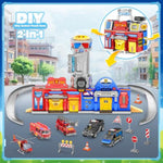 Boys Toys For 3 4 5 6 Years Old,Large City Action Playset Kit With Lights Sounds,Walkie-Talkie,Foldable Police & Fire Station Transform Track Toy With 4 Cars,Helicopter,7 Accessories