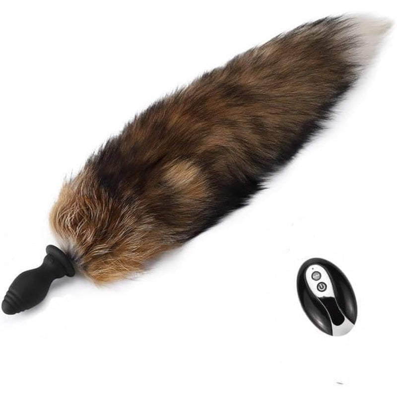 Fox Tail-Vibrating Anal Plug Remote Control -Vibrator Butt Plug Anal Role Play Flirting Animal Tail Sex Toy For Men Women Couples&Cosplay Play(Brown)