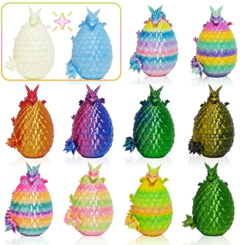 12Pcs 3D Printed Dragon Eggs With Dragons Inside, Mini Egg Set, Articulated Crystal Dragon Fidget Toys For Kids, Glow In The Dark Dragon Toys - Stuff Fun Gift For Kids Boys Girls