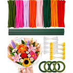 864 Pcs Pipe Cleaner Flower Craft Kit, 13 Colors Chenille Stems with Handle
