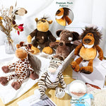 6 Pieces Safari Stuffed Animals Plush Jungle Toys Set For Boys Girls, Lion Elephant Zebra Giraffe Tiger Monkey For Animal Themed Parties Student Baby Shower Award Decoration(Novel Style)