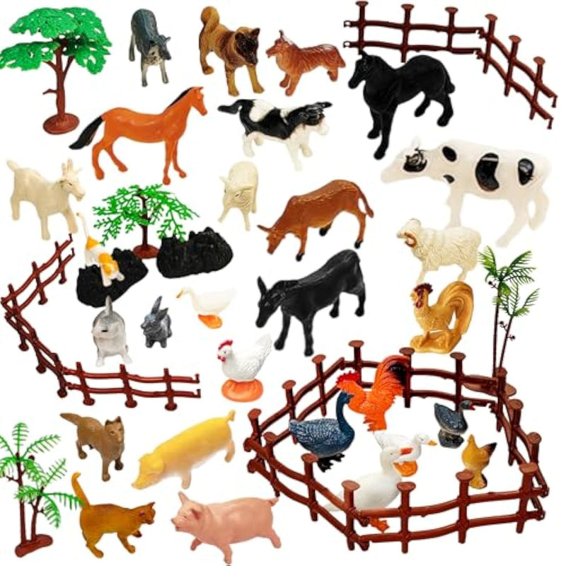 Realistic Farm Animal Figurines 44 Pcs, Plastic Farm Figurines Playset Includes Fences Mini Farm Animal Trees Stones, Cake Topper Cognitive Development Role Play Set?