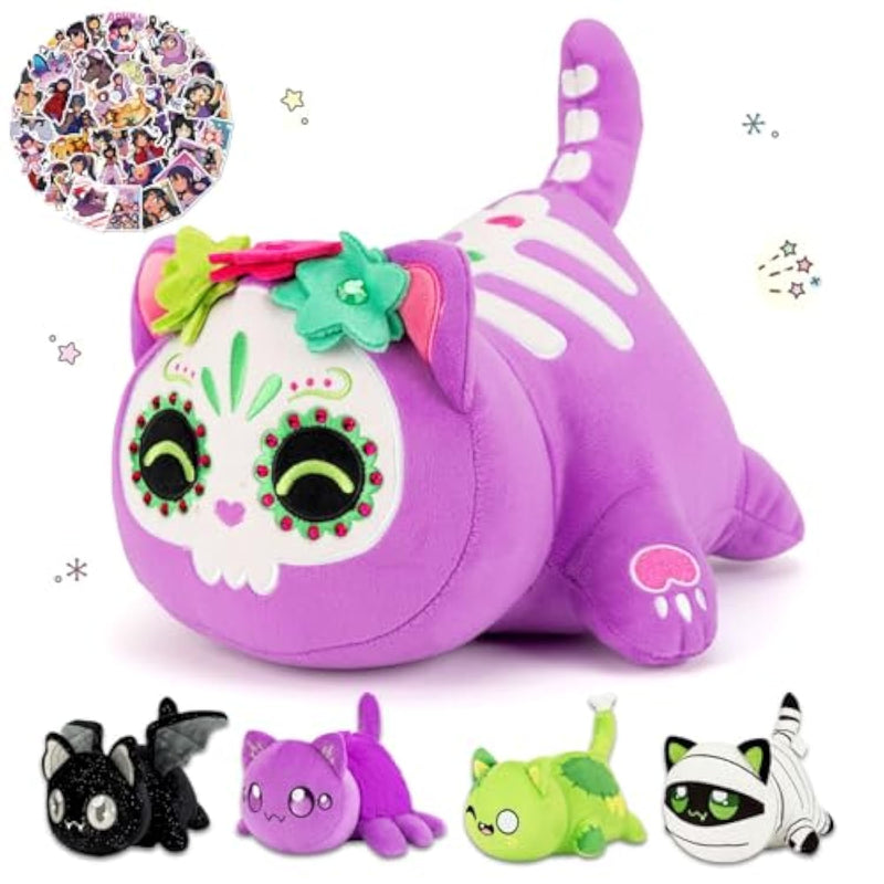 Purple Sugar Skull Cat Plush Cute Kawaii Cat Plush Polyester Plushie Pillow Embroidered Soft Stuffed Animal Collectible (Purple Sugar Skull Cat)