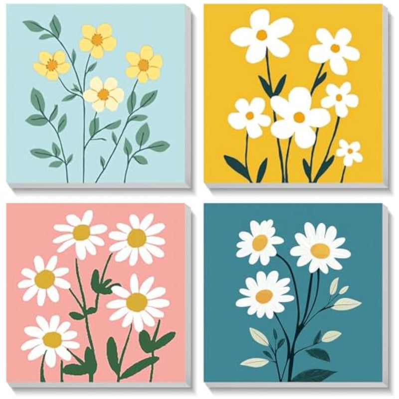 4 Pack Framed Paint by Numbers Kit, Flower Canvas Art Set for Kids Ages 8-12