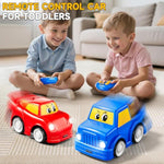 Remote Control Car 2 Year Old, Toddler Rc Cars Ages 2-4 Boy, 2-Pack 2.4 Ghz Truck And Race Car With Sound And Light, Easy Electrical Remote Control Toy Gifts For Boys Girls 3 4 5+ Year Old