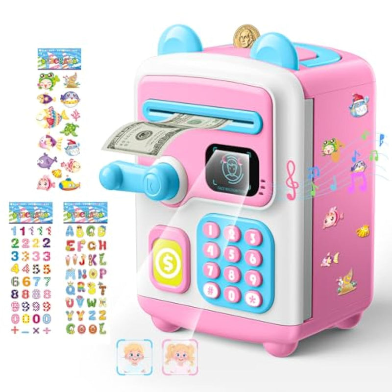 ?Upgraded? Piggy Bank, Face Id Password Unlocking Electronic Kids Bank Atm Security Unlocking Cash Coin Bank Toys Gifts For Kids, Coin Bank For 3 4 5 6 7 8 9 10 11 12 Year Old Girls Boys