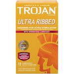 Trojan Stimulations Ultra Ribbed 12 Count and Her Pleasure Sensations Spermicidal Lubricated Condoms 12 Count Bundle