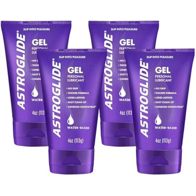 Astroglide Gel, Water-Based Lubricant Sex Gel for Couples, Men and Women (4 oz.) | Stay-Put Personal Lubricant | Long-Lasting Sex Lube | Condom Compatible | Made in The USA (Pack of 4)