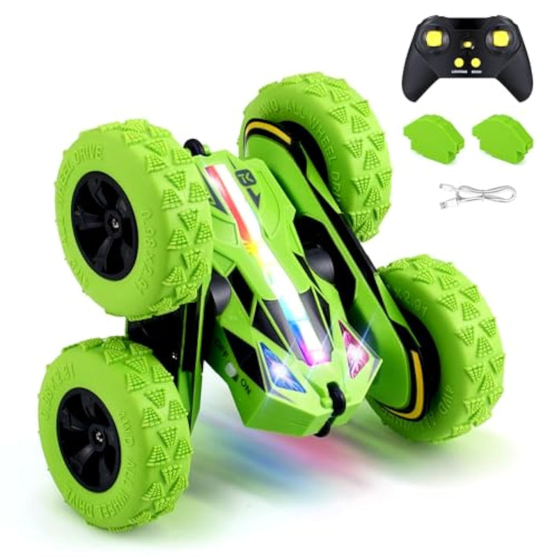 Remote Control Car Rc Cars Toys For Boys Girls Ages 6-12, Upgraded Usb-C Modular Batteries, 4Wd Stunt Car With Breathing Soft Lights, Double-Sided Driving & 360° Flips, Presents Gifts, Green