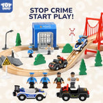 Wooden Train Set For Toddlers 2-4, 56Pcs Police Station Train Toys With Wooden Train Track Set, Magnetic Police Car Set, Toys For 3 4 5 6 Year Old Boys Kids, Compatible With Major Brand