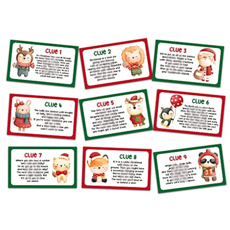 Christmas Treasure Hunt Clues - Xmas Scavenger Hunt Clues - Outdoor Indoor New Year Riddles - Christmas Party Games For Kids Adults - New Year Party Activities & Decorations (13 Pack)-01