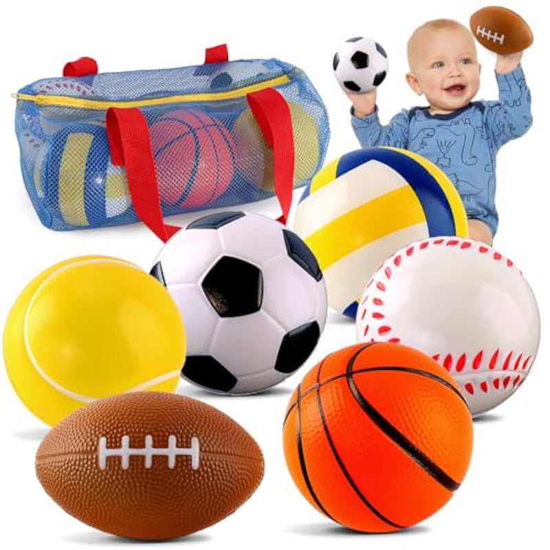 Balls Toys Gift For Toddlers 3 4 5 Years Old,6 Small Sports Foam Balls For Baby With Soccer Ball,Basketball,Football,Baseball,Tennis Ball And Volleyball,Mini Soft Balls For Kids Boys Girl