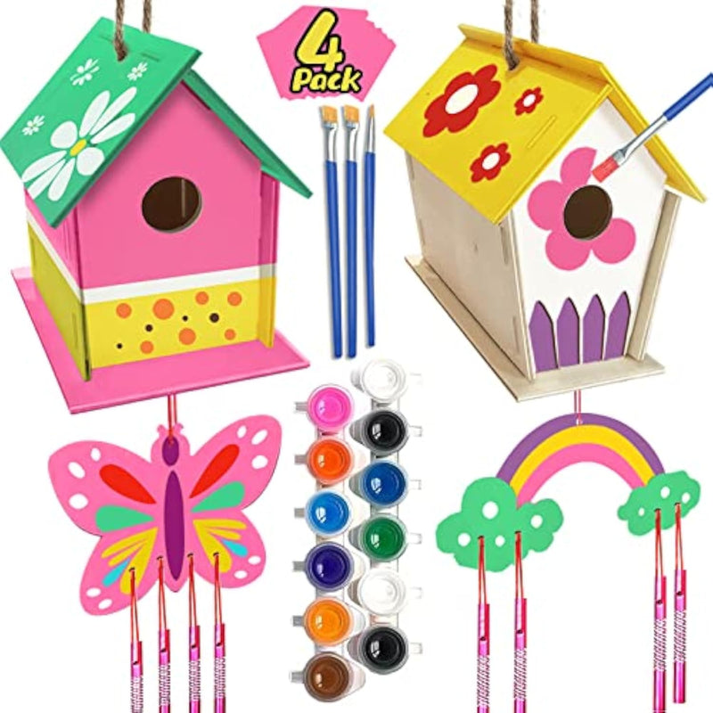4 Pack DIY Bird House Wind Chime Kit for Children's Crafts Ages 4-8