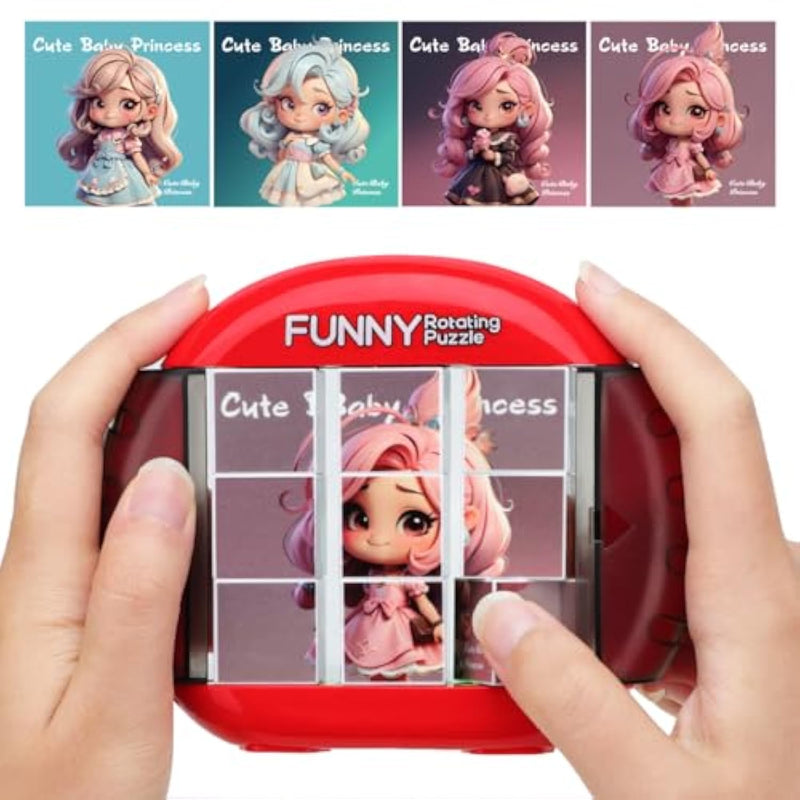 Rotating 3D Puzzle For Kids 3 4 5 6 7 Year Old, 4 Puzzles In 1, Handheld Game Fidget Toys For Travel, Cars & Plane, Fine Motor Skills Developing (Cute Little Princess)