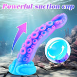 Realistic Monster Tentacle Octopus Dildo 2 Inch Wide, Silicone 8 Inch Extra Large Thick Girthy Anal Dildo Suction Cup, 7 Inch Creature Tapered Alien Dildos Fantasy Colorful Blue Sex Toy For Men Women