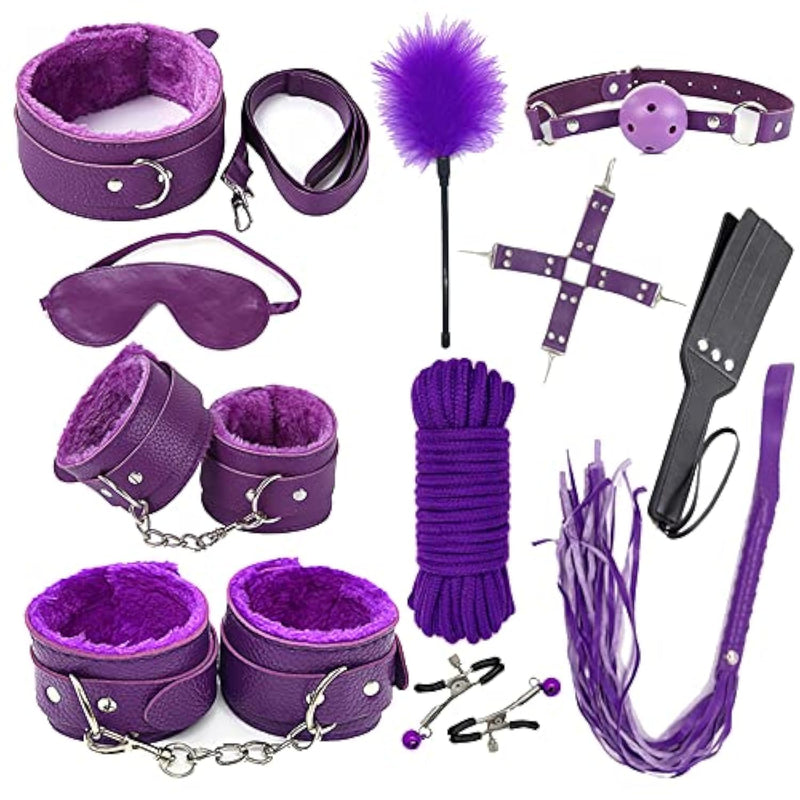 Blind-Folds Sex-Restraining-Set For Women Bondage Kit Esposas Sexuales, Blindfold And Handcuffs For Sex Play Bondage Rope Sex Toys For Couples (Purple)