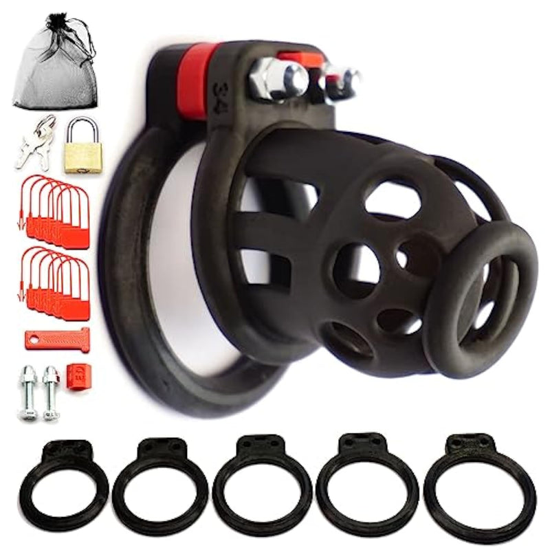 French Adjustable Chastity Belt Men Cock Cage Matrix-50 By Elite Deluxe, 5 Rings