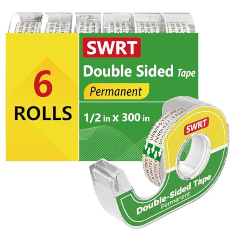 6 Pack Double-Sided Craft Tape with Dispensers, 1/2 Inch x 300 Inch