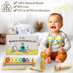 Baby Musical Instruments Set - Montessori Musical Toys For Toddlers 1-3 | Modern Boho Kids Xylophone With Songbook | Neutral Colors Wooden Percussion Instruments | Preschool Educational 3+