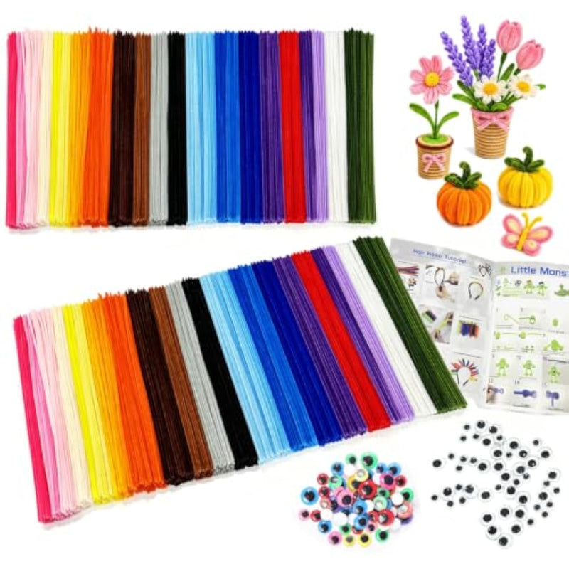 1000 Pack Pipe Cleaners in 20 Vibrant Colors, 12 Inch Chenille Stems Bulk