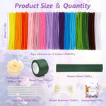 1050 Piece Pipe Cleaner Flower Crafting Kit, 15 Assorted Colors Pipe Cleaners Craft Supplies