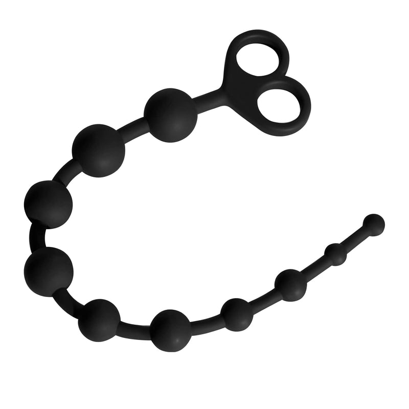 Silicone Anal Bead With 10 Balls, Anal Chain Butt Plug Anal Sex Toys With Safe Pull Ring (Black)