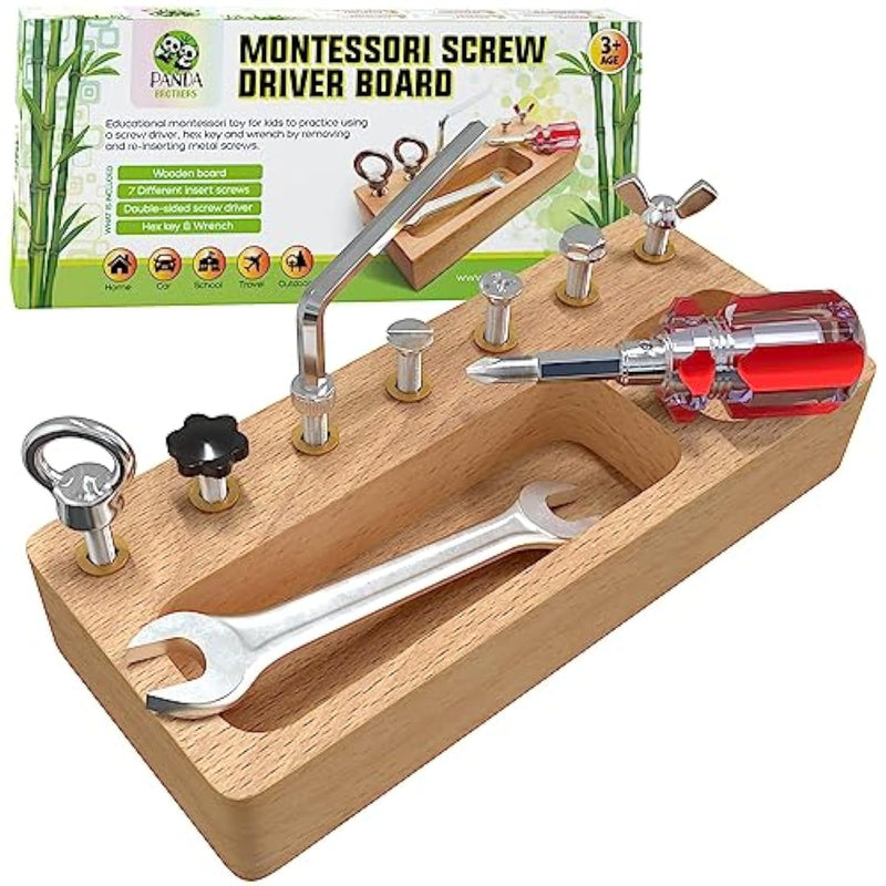 Montessori Screwdriver Board Set - Wooden Montessori Toys For 4 Year Old Kids And Toddlers, Sensory Bin, Fine Motor Skills, Stem Toys