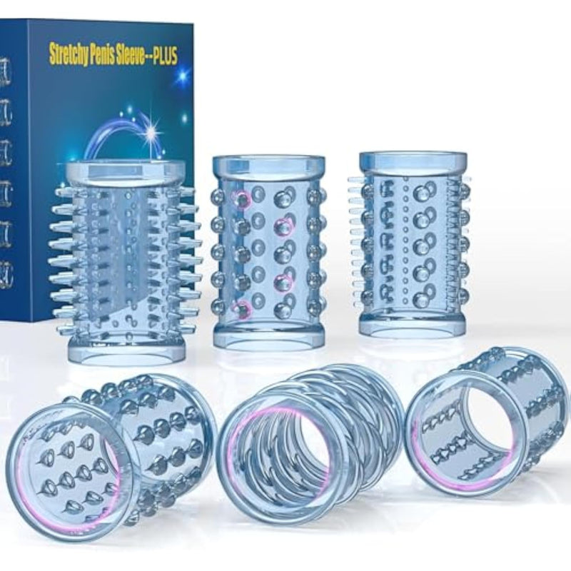 Elastic 6-Piece Cock Sleeve Set with Textured Reusable Penis Sleeves