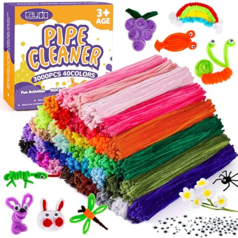 Bulk Colorful Craft Pipe Cleaners Set - 3000 Pieces, 40 Vibrant Colors
