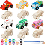 12 Pcs Unfinished Wooden Cars to Paint, DIY Craft Toys for Kids Ages 3-5