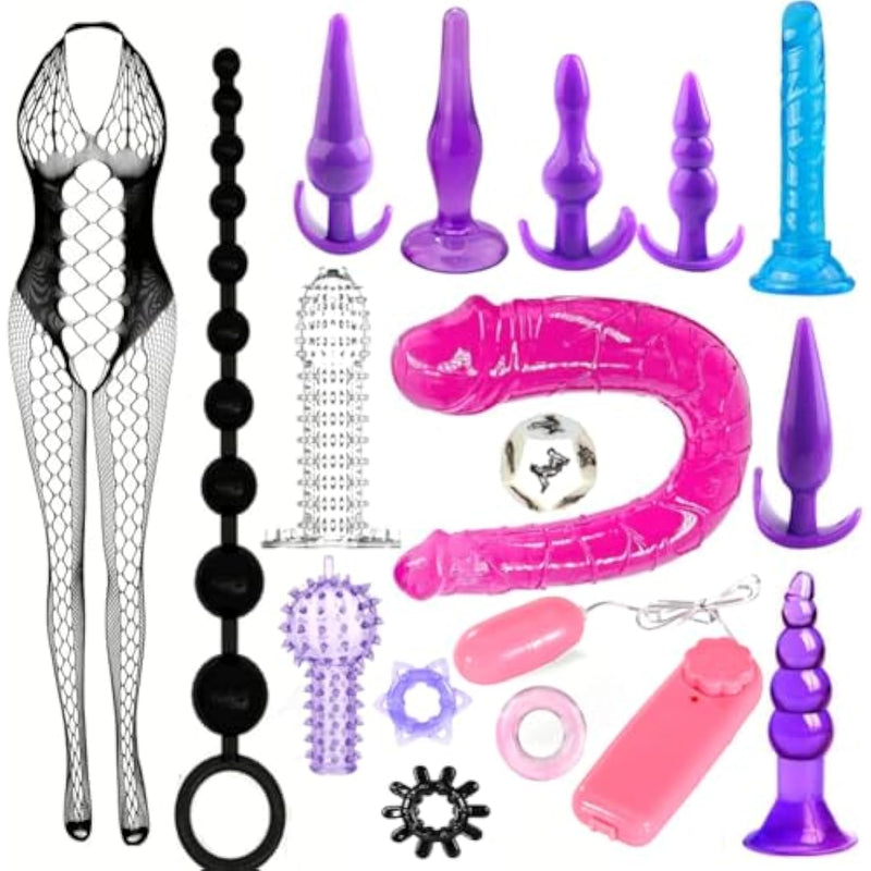 G Spot Dildo Vibrator Anal Plug Beginner Set 17 Pcs Butt Plugs Sex Toy Training Kit- G Spot For Beginner Adult Unisex Women And Men Couple