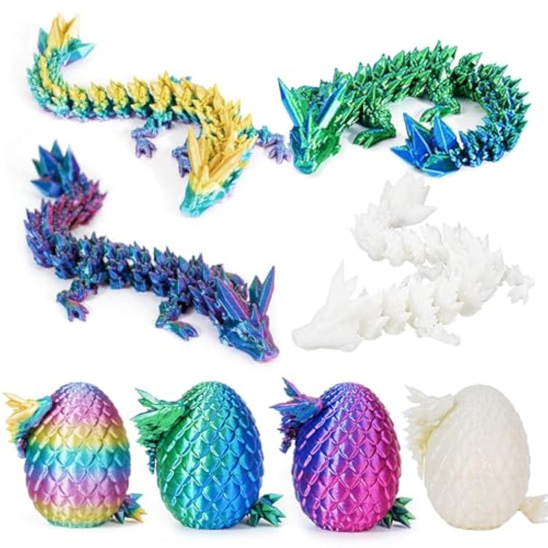 3D Printed Dragon Eggs – 4Pcs Mini Articulated Baby Dragon Toys, Mystery 3D Fidget Dinosaur Eggs Set For Kids & Adults, Fantasy Desk Decor & Collectible Gifts