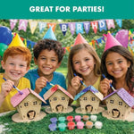 4 Pack DIY Wooden Fairy House Craft Kit with Paint & Accessories for Kids Ages 6+