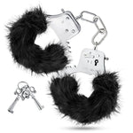 Blush Temptasia 11" Black Plush Fur Handcuffs - Soft Faux Fur Bondage Cuffs For Couples - Adjustable Stainless Steel Metal Restraints - Keys & Safety Release - Kinky Bdsm Pleasure Cuffs Adult Sex Toy