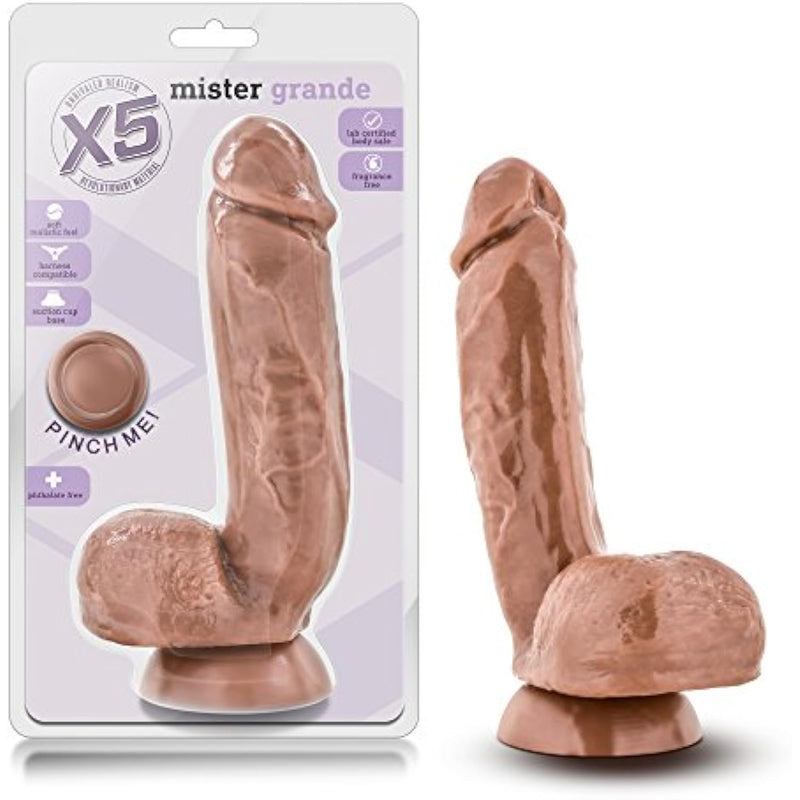 X5 - Mister Grande - 8 1/2 Inch Long Hand Sculpted Shape Fragrance Free Soft Flexible Realistic Dildo - Suction Cup Harness Compatible Adult Toys - Sex Toy For Couples - Latin